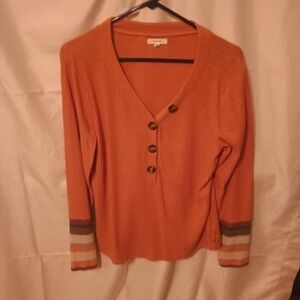 Orange V-Neck Buttoned Women's Top